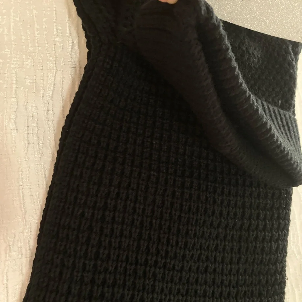 True Religion Black Knit Logo Beanie & Scarf Set One Size